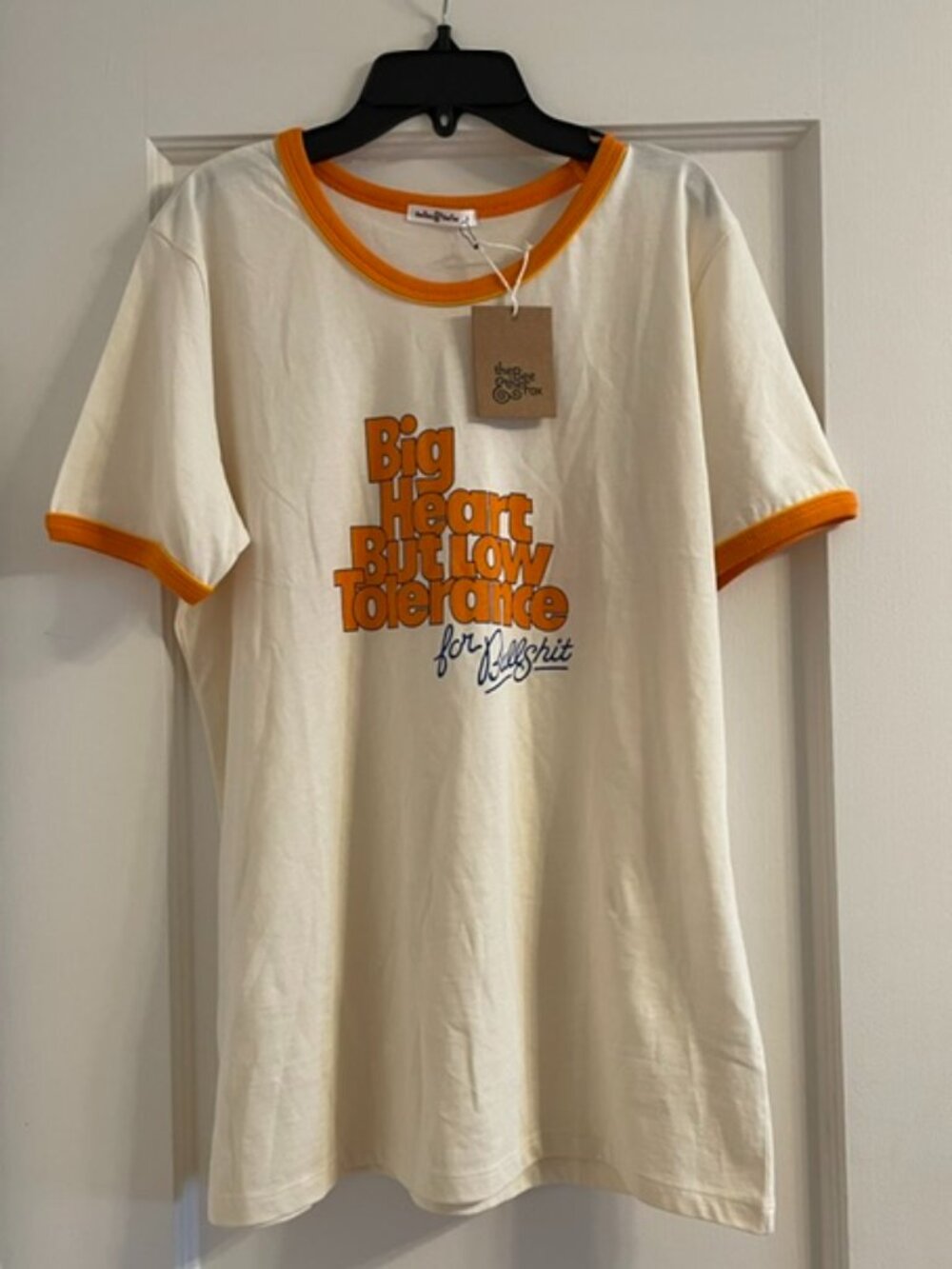 THE BEE AND THE FOX Ringer Tee Big Heart Low Tolerance L Large  NWT